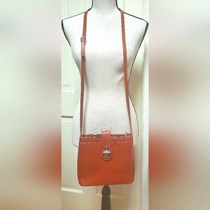 Vera Pelle Italian Leather Satchel/ Crossbody In Burnt Orange